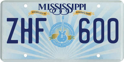 MS license plate ZHF600