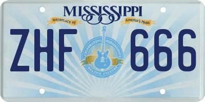 MS license plate ZHF666