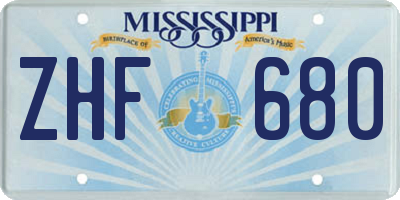 MS license plate ZHF680
