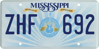 MS license plate ZHF692