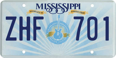 MS license plate ZHF701
