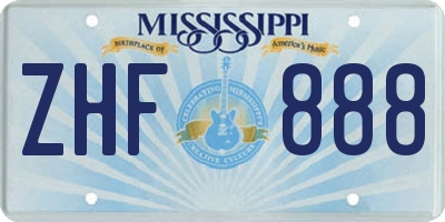 MS license plate ZHF888