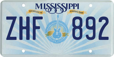 MS license plate ZHF892