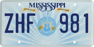 MS license plate ZHF981