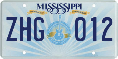 MS license plate ZHG012