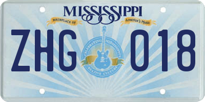 MS license plate ZHG018