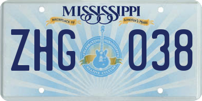 MS license plate ZHG038