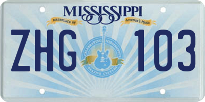 MS license plate ZHG103