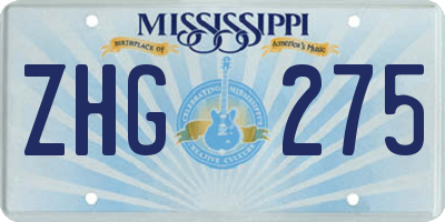 MS license plate ZHG275