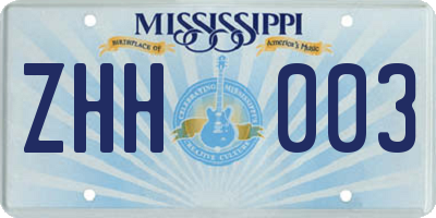 MS license plate ZHH003