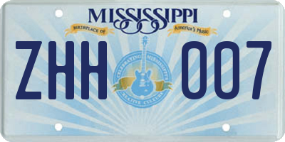 MS license plate ZHH007