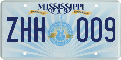 MS license plate ZHH009