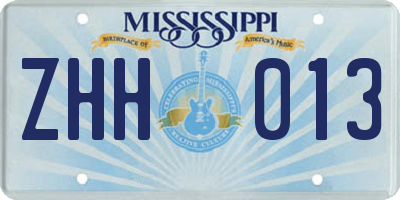 MS license plate ZHH013