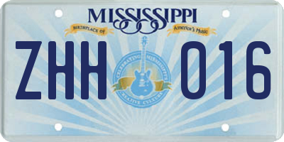 MS license plate ZHH016