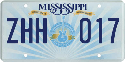 MS license plate ZHH017