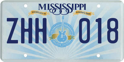 MS license plate ZHH018
