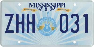 MS license plate ZHH031