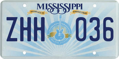 MS license plate ZHH036