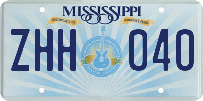 MS license plate ZHH040