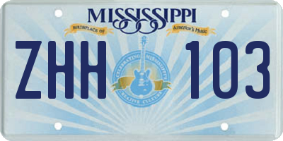 MS license plate ZHH103