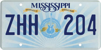 MS license plate ZHH204