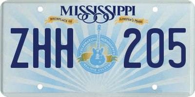 MS license plate ZHH205