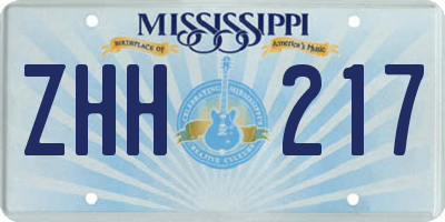MS license plate ZHH217