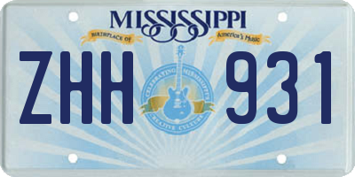 MS license plate ZHH931