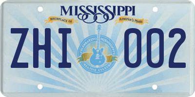 MS license plate ZHI002