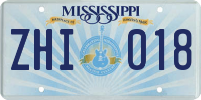 MS license plate ZHI018