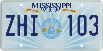 MS license plate ZHI103