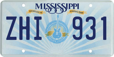 MS license plate ZHI931
