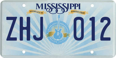 MS license plate ZHJ012