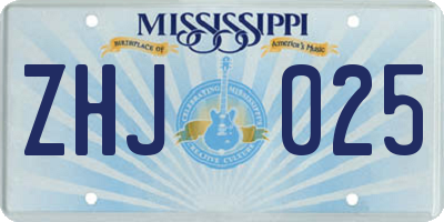 MS license plate ZHJ025