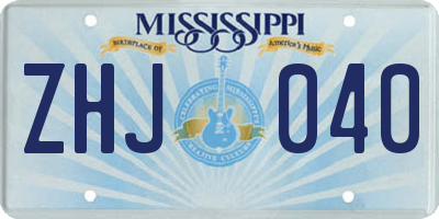 MS license plate ZHJ040