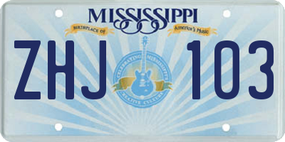 MS license plate ZHJ103