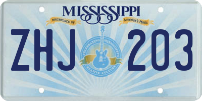 MS license plate ZHJ203
