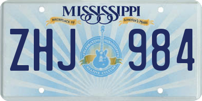 MS license plate ZHJ984