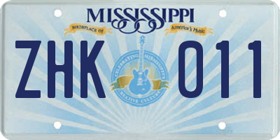 MS license plate ZHK011