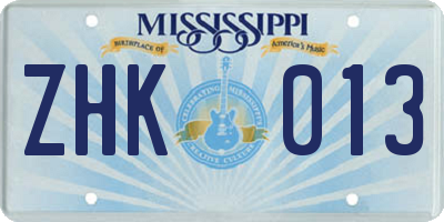 MS license plate ZHK013