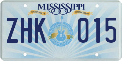 MS license plate ZHK015