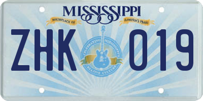 MS license plate ZHK019