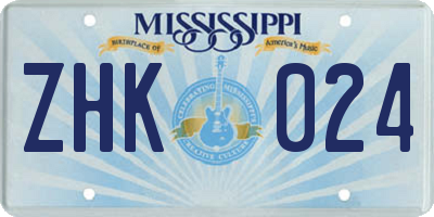 MS license plate ZHK024
