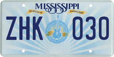 MS license plate ZHK030
