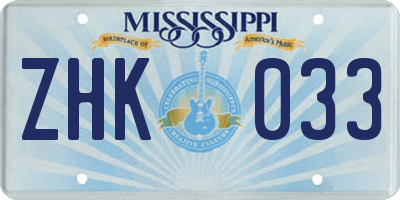 MS license plate ZHK033
