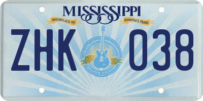 MS license plate ZHK038
