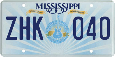 MS license plate ZHK040