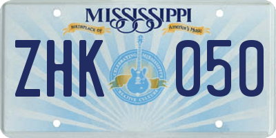 MS license plate ZHK050