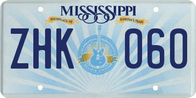 MS license plate ZHK060