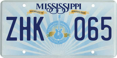 MS license plate ZHK065